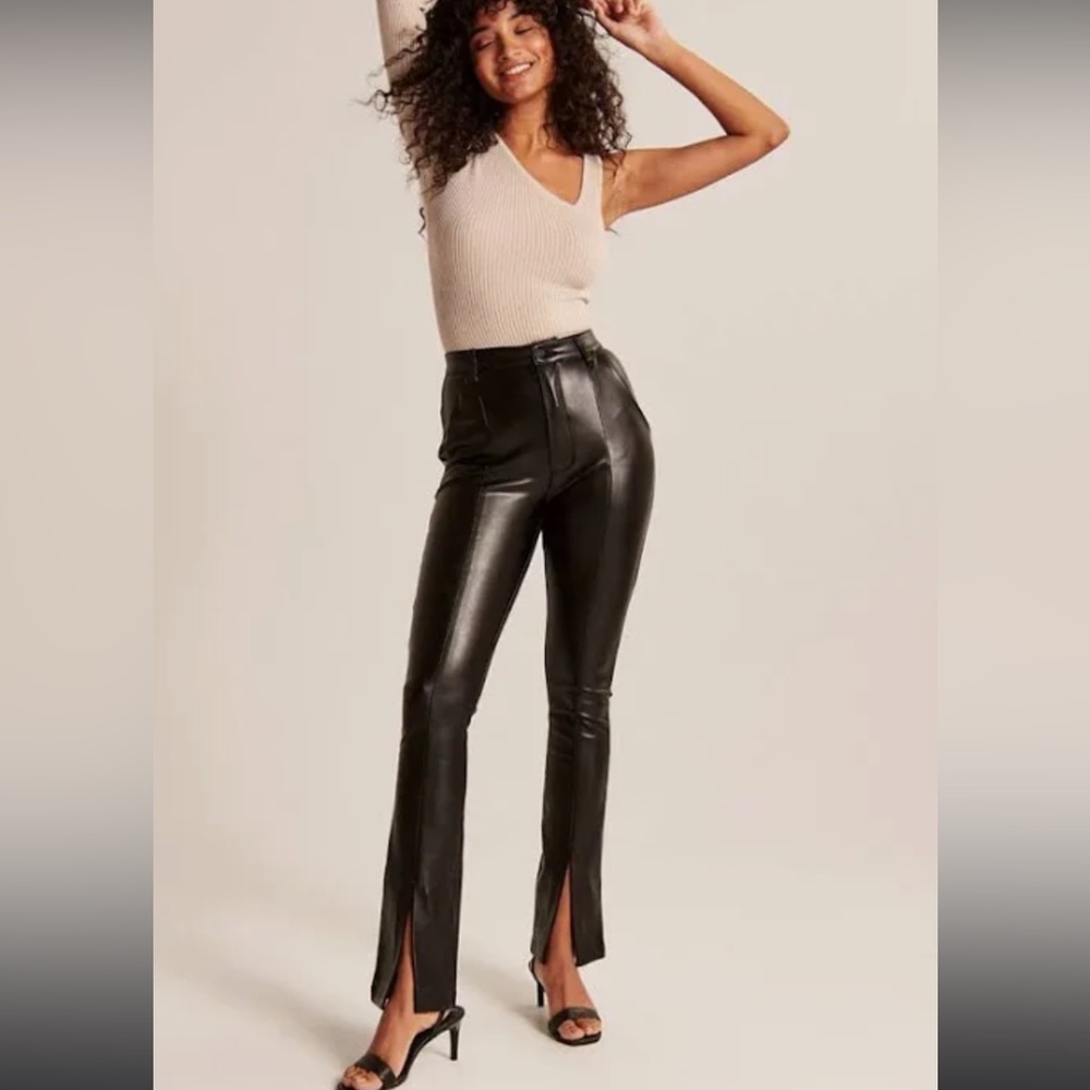 Abercrombie & Fitch vegan leather pants with split front in black - 26 Long